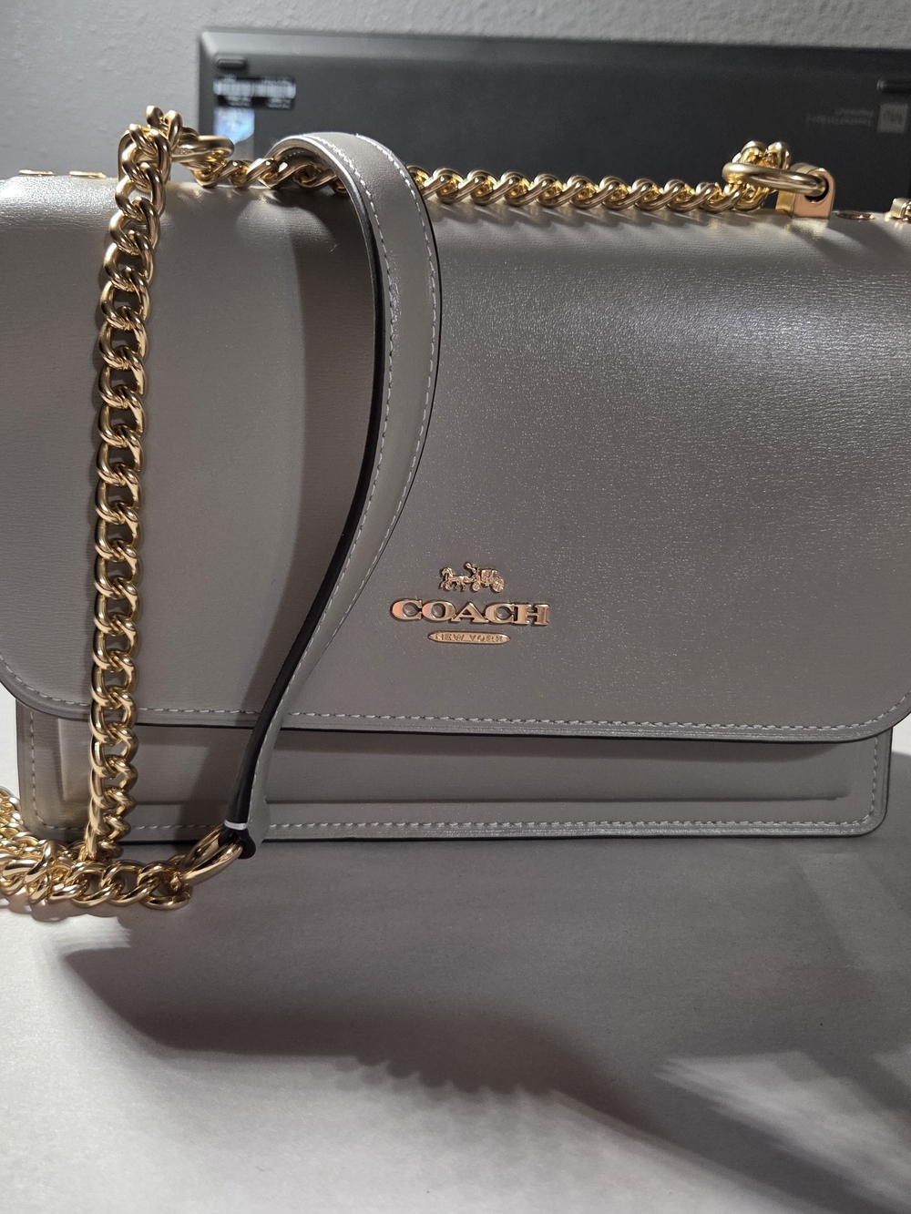 COACH Klare Women's Grey Leather Chain Shoulder Bag